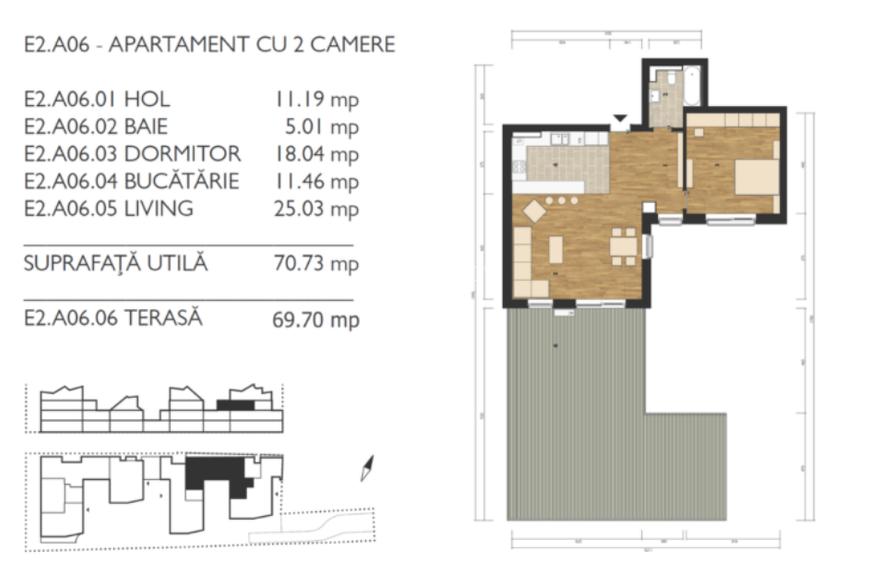 Apartament 2 camere-  etaj 2- 70,7 mp- terasă 69,5 mp - 5