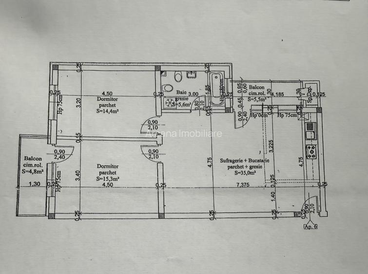 Apartament 3 camere cu parcare etaj 1 Florești - 16
