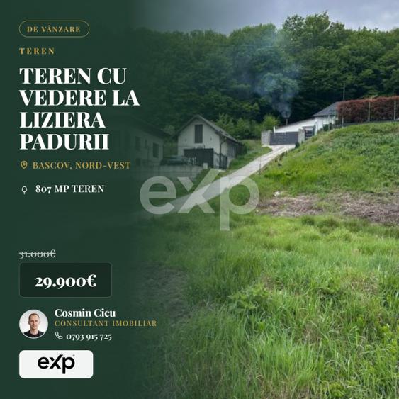 TEREN PREMIUM CU VEDERE SPECTACULOASA LA LIZIERA PADURII | BASCOV | 807 MP |