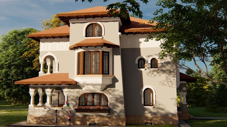 Lac Străulești | Casă în STIL NEOROMÂNESC | Proiect unic | S+P+E+M |Curte 549 mp