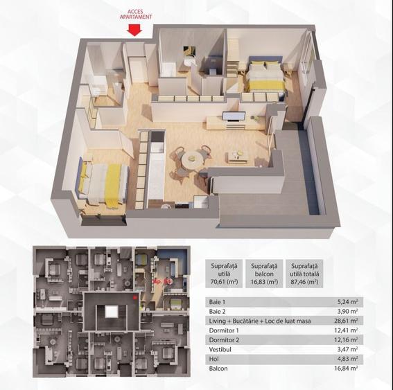 Penthouse 3 camere ARED - 104mp
