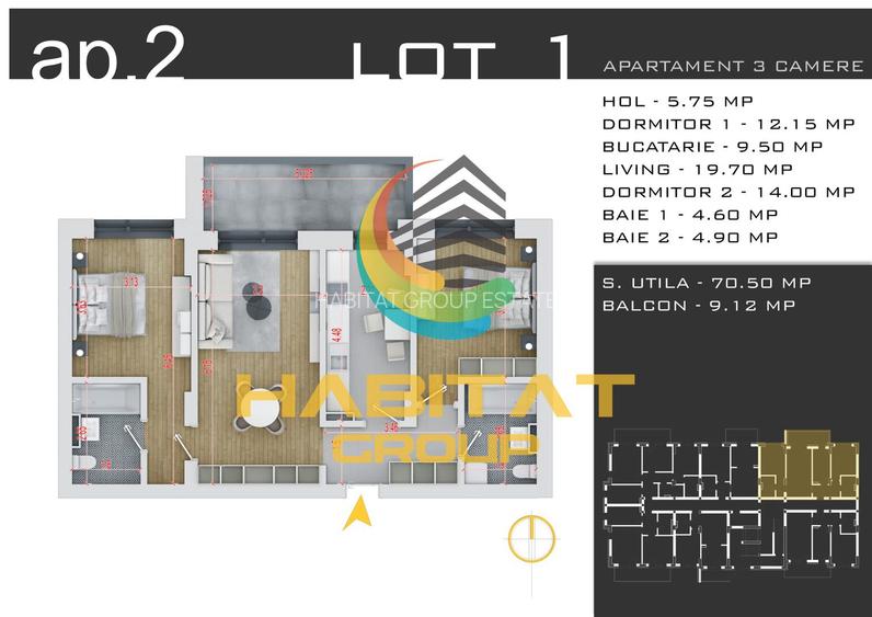 Pallady 3 camere decomandat 80 mp + loc parcare gratuit - 2