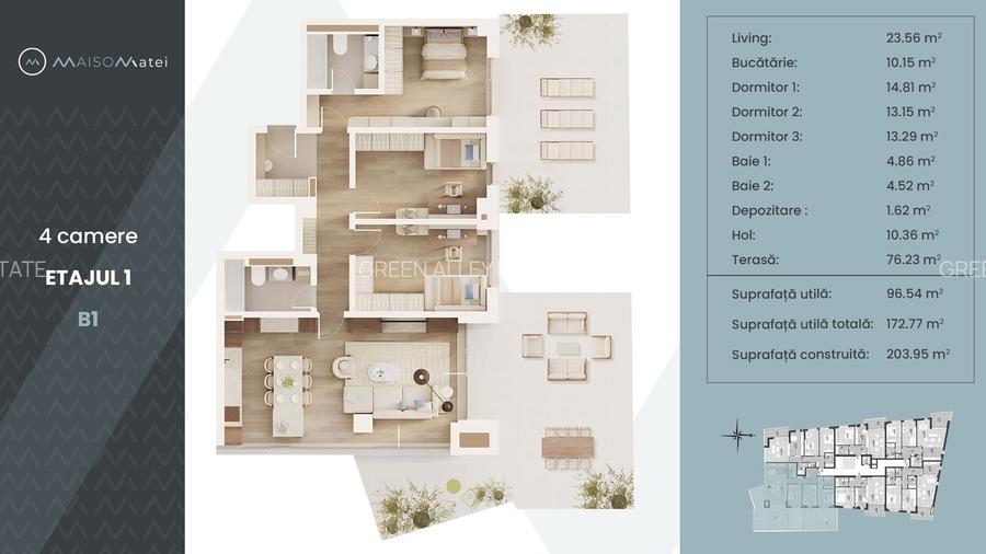 MAISON MATEI : Un mod discret de a locui centrul I terasa 76 mp I Retras I Urban - 1
