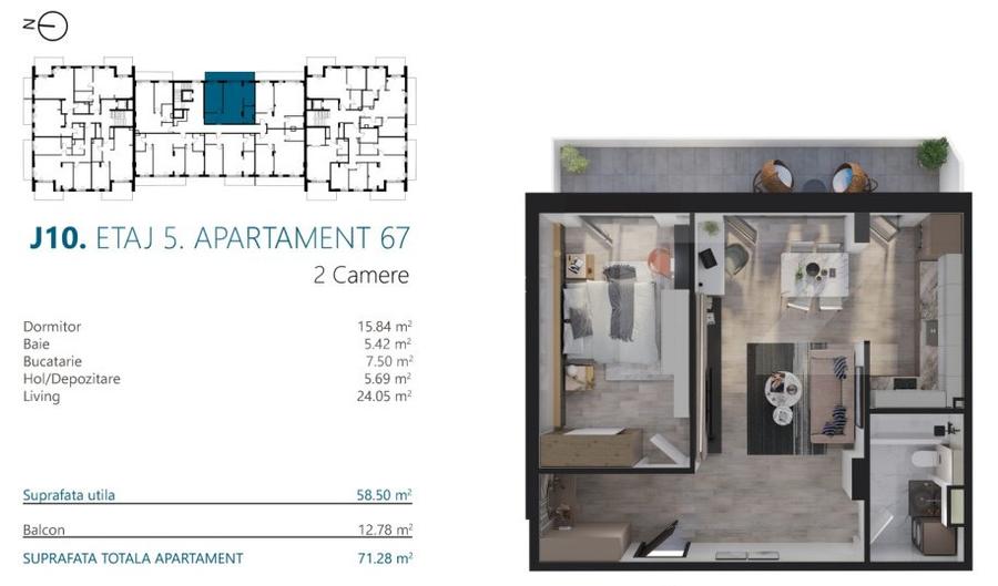 Ap. 2 camere[58 mp] Ansamblu Rezidential_zona RIVUS - 2