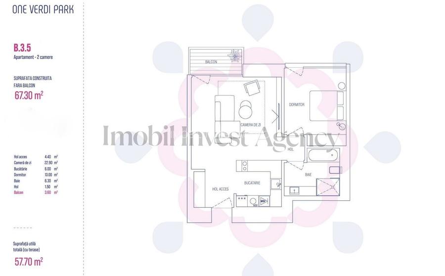 Apartament 2 camere de vanzare One Verdi Park - 1