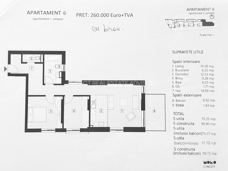APARTAMENT 2 CAMERE + 9 MP BIROU | ZONA EMINESCU | DACIA - 1