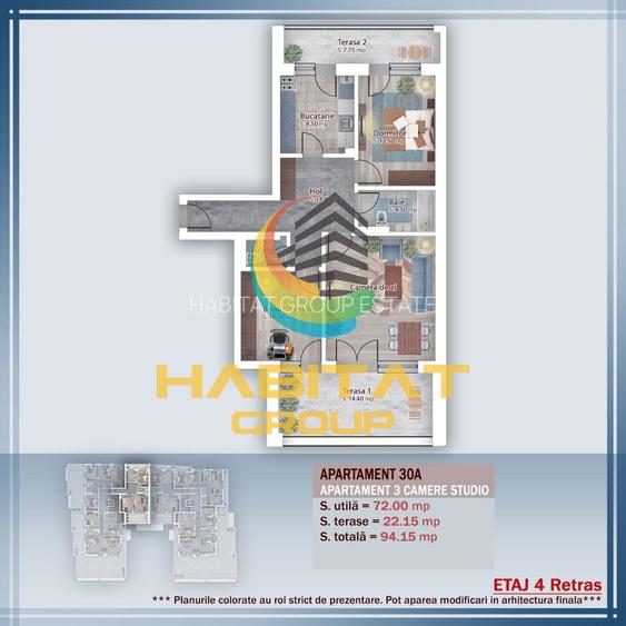 Pallady 3 camere 72 mp + terasa 22 mp bloc tip Boutique - 2