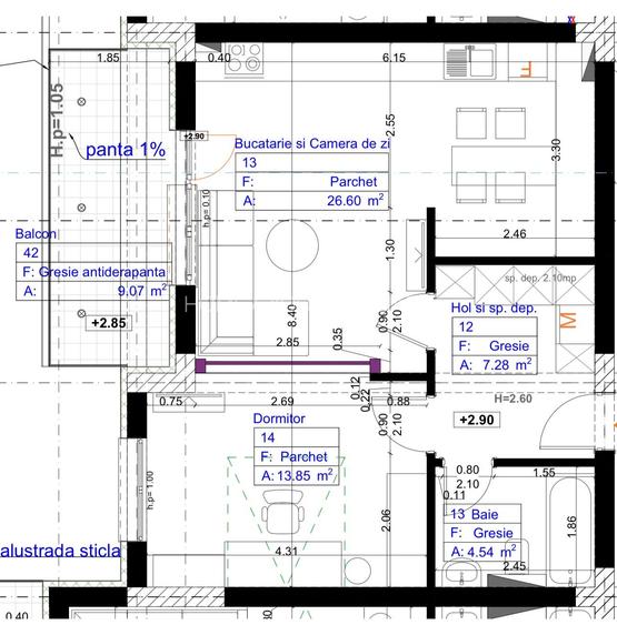 Studio cu metraj de 2 camere | 52 mp utili | Terasă 9 mp | Parcare subterană | A - 13