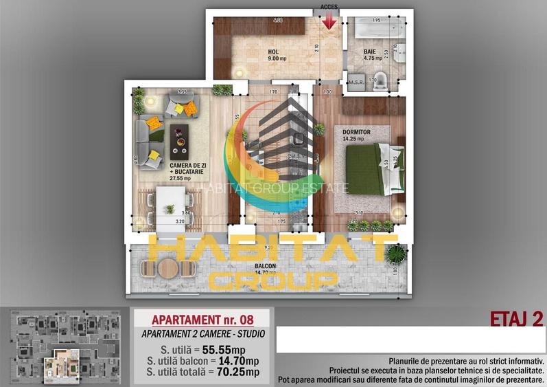 N. Grigorescu 2 camere decomandat 56 mp + terasa 15 mp - 2