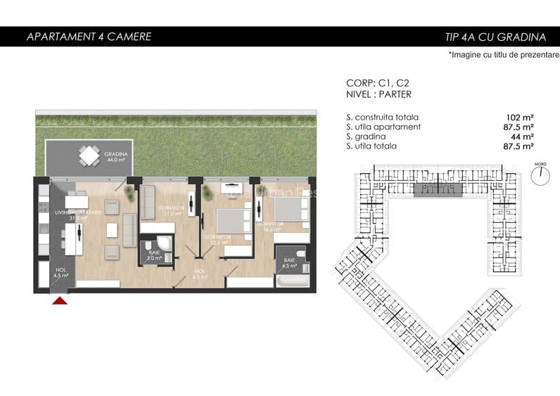 Apartament 4 camere cu Gradina -88mp Utili + Gradina / Zona Mall Colosseum-Sect1 - 1