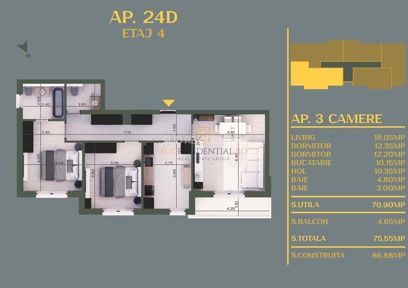 Apartament cu 3 camere si balcon in Vidra - bloc nou, finisaje moderne - 7
