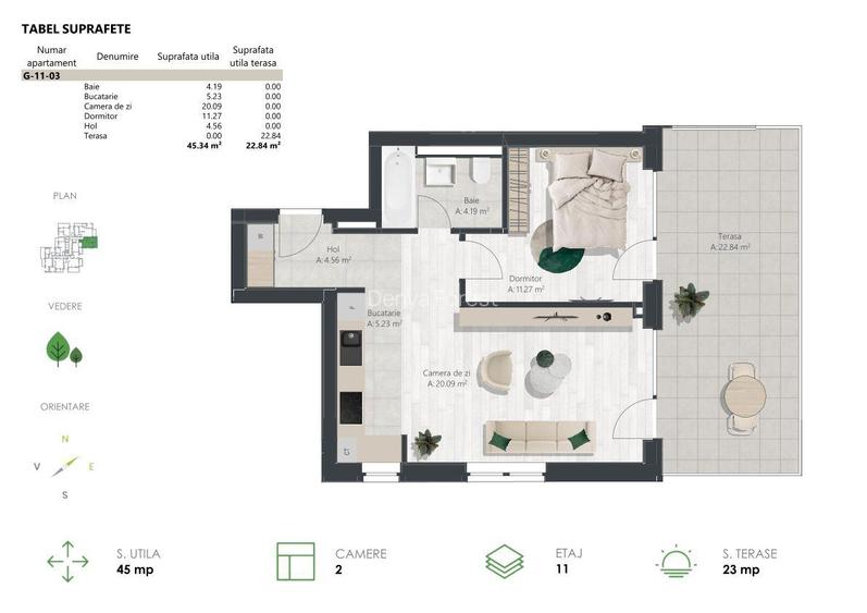 Apartament zona de Nord, cu terasa generoasa - Comision 0% - 5