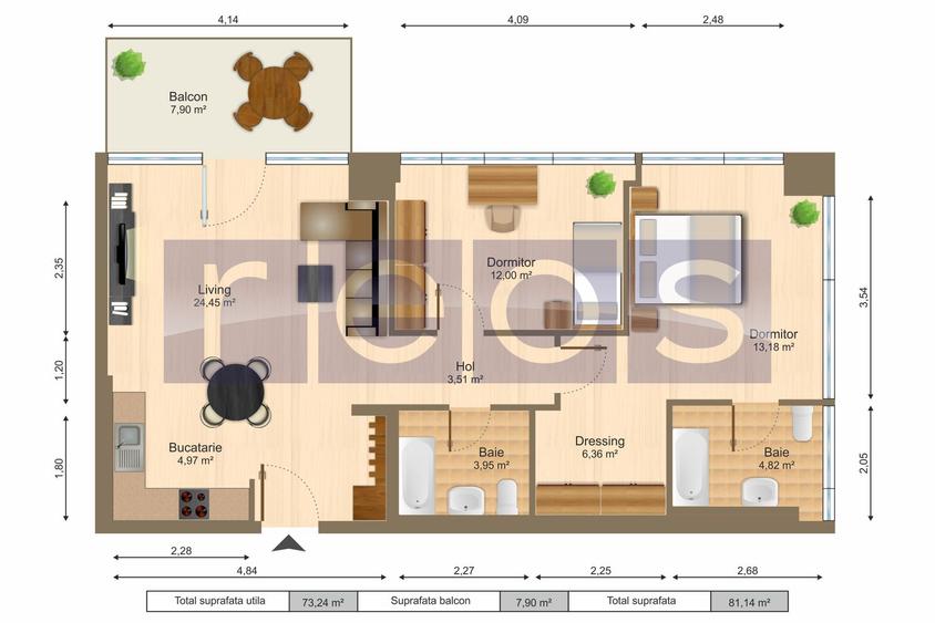 INCHIRIERE 3 CAMERE | ONE ELIADE | MOBILAT SI UTILAT LUX | VEDERE LAC - 17