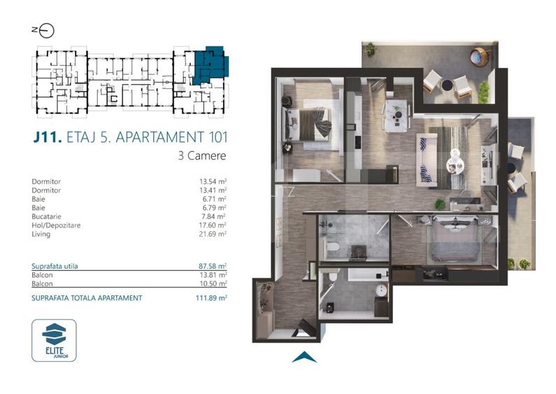 Apartament cu 3 camere, 88 mp, Ansamblu Rezidential, zona RIVUS - 2
