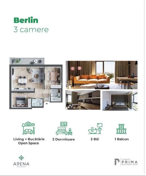 Apartament cu 3 camere nou tip Berlin de vanzare in Prima Arena - 4