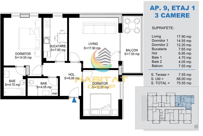 Pallady 3 camere decomandat 76 mp la 15 min. metrou Teclu - 2