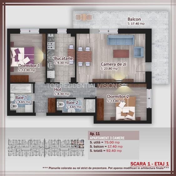 AP. 3CAM DECOMANDAT+LOC DE PARCARE/ COMPLEX DE 4 BLOCURI P+3! - 8