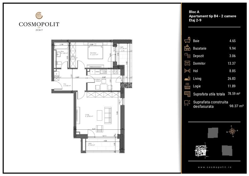 Apartament 2 camere | Cosmopolit Zenit | Răcădău | Pozitionare SV - 6