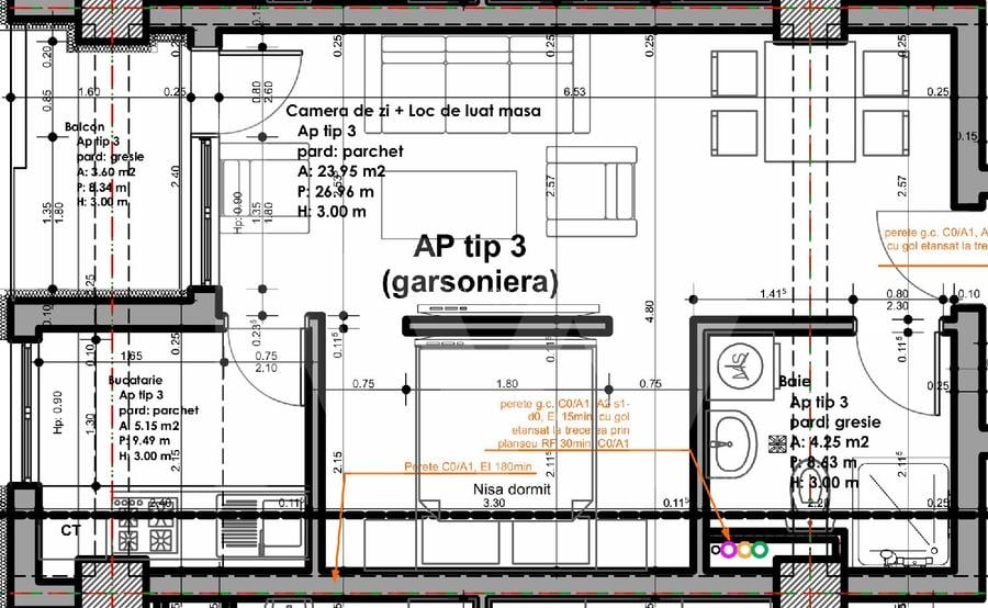 Apartament - Garsoniera bucatarie separata balcon de vanzare 33.6mpu - 3