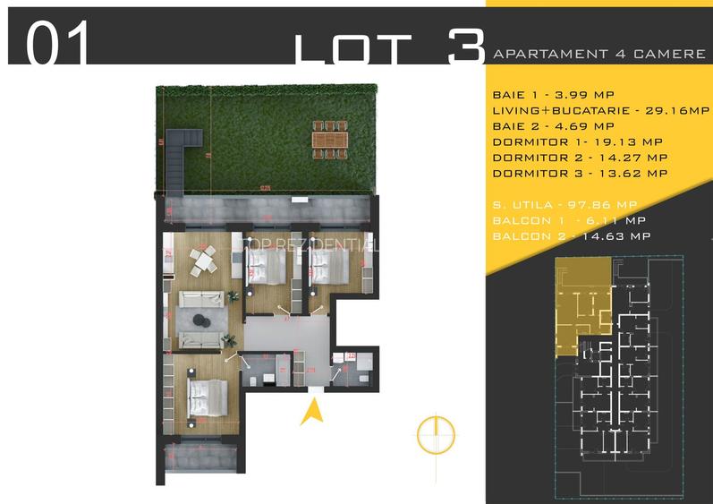 AP. 4 CAM.+CURTE 77MP IN NOUL PROIECT ROSSA RESIDENCE / PALLADY! - 4