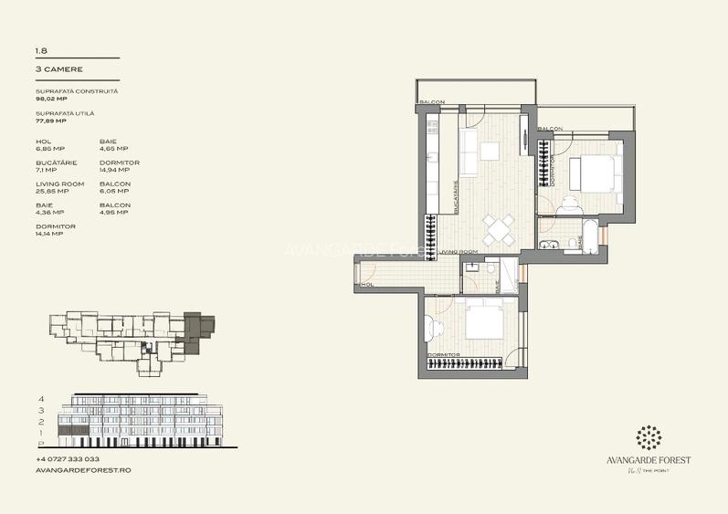 Apartament 3 Camere | 3m Înălțime | Ferestre Floor-to-Ceiling - AVANGARDE FOREST - 12