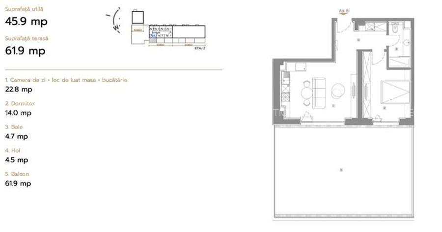 Apartament superb 2 camere - loc parcare inclus, terasa 60 mp - 13