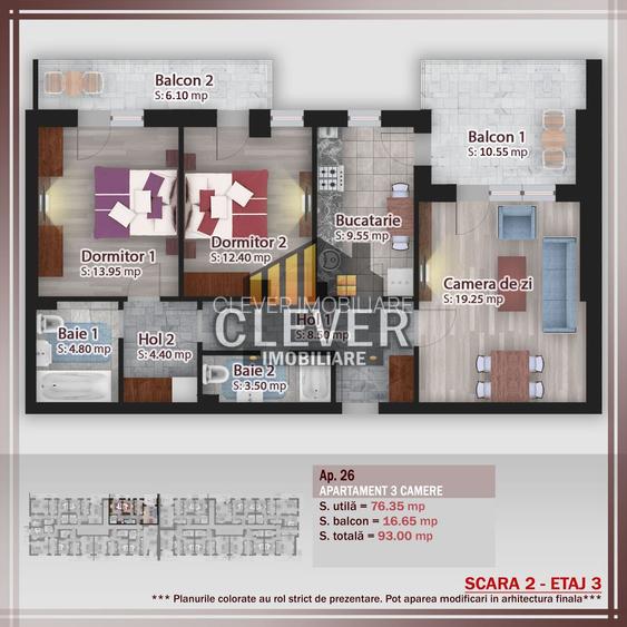 Ap 3 camere Pallady, 93 mp total, 2 balcoane, Comision 0 - 1