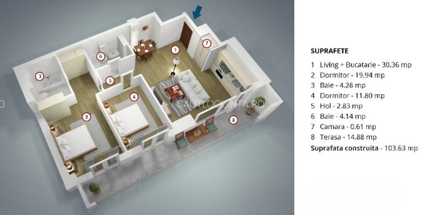 Apartament 3 camere elegant | Terasa generoasa | Baneasa | Sector 1 - 8