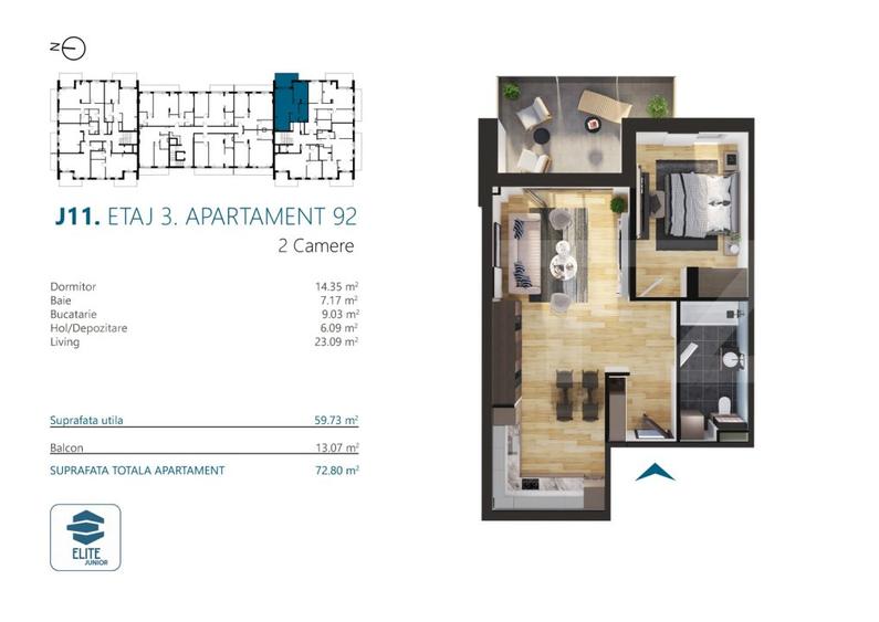 Apartament cu 2 camere, 60 mp, Ansamblu Rezidential, zona RIVUS - 2