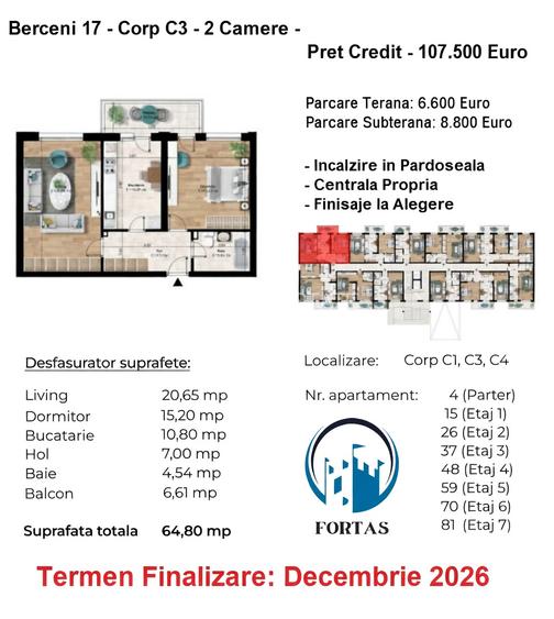 Apartament 2 Camere decomandat! Foarte spatios! Finalizare Decembrie 2026 - 2