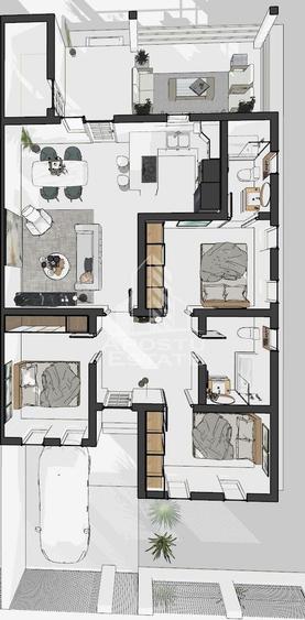 Jumatate de duplex nou cu 4 camere,Parta
