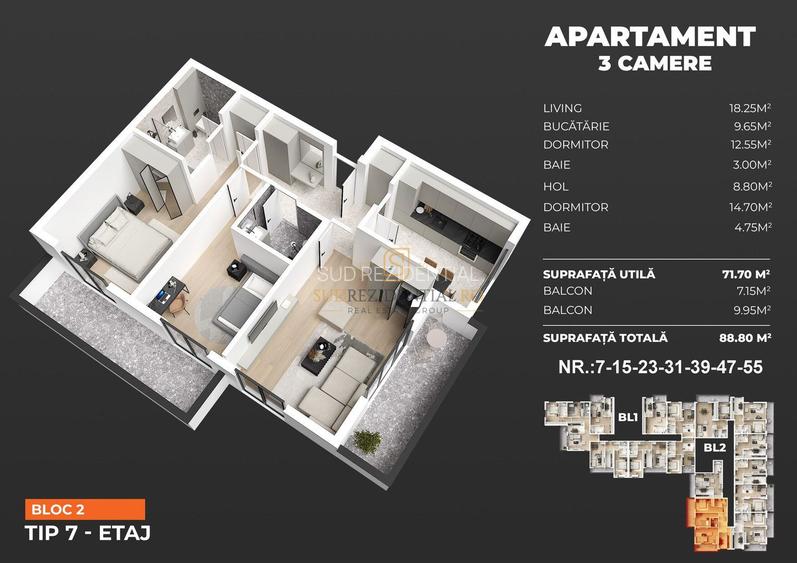 Apartament 3 camere de vanzare, Bloc nou, Grand Kristal Residence City - 1