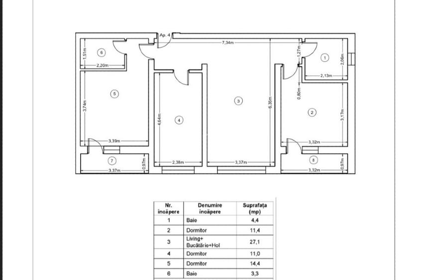 4 camere bloc nou, 2 băi, 2 balcoane  - 4