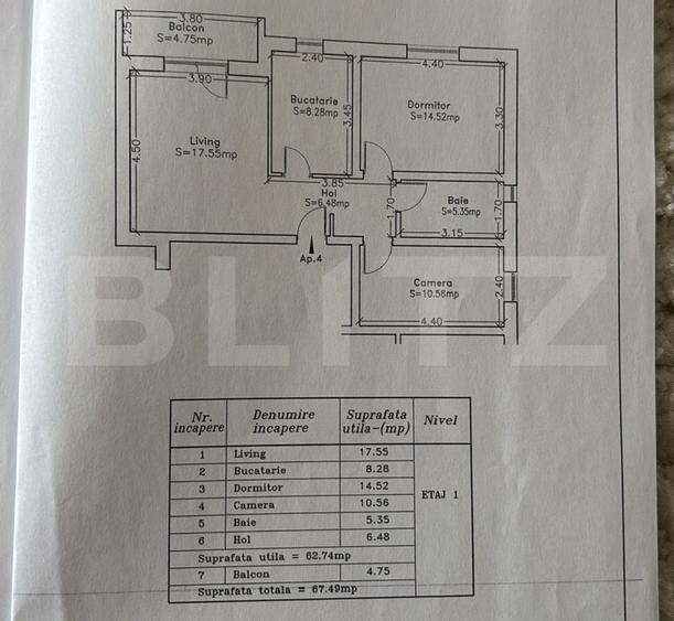 Apartament 3 camere, 67mp, Giroc