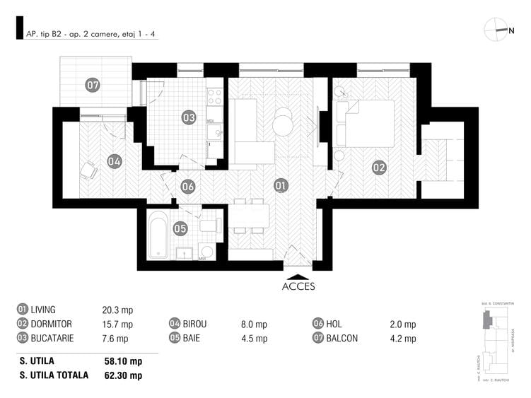 Antracit X Coandă | Apartament 2 camere + birou | Bucătărie închisă - 2