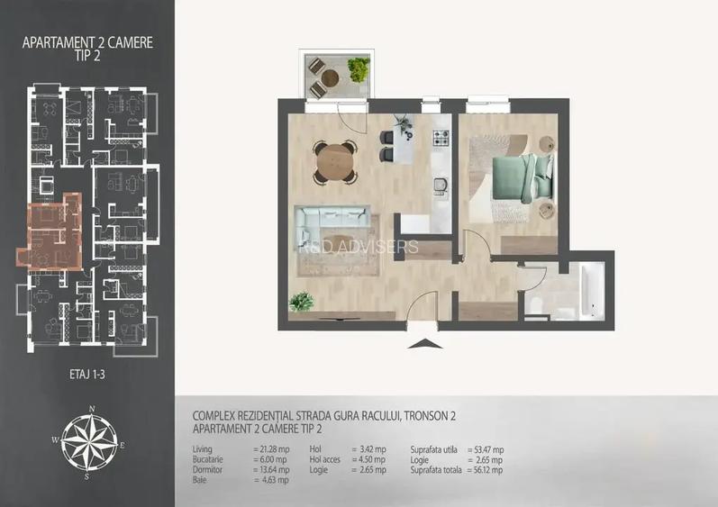 Apartament modern de 56,12 mp, etaj 3 – aproape de metrou - 3