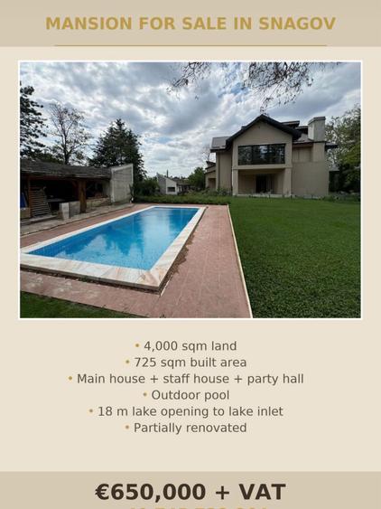 Vila Ghermanesti cu piscina, casa secundara, zona de petreceri si deschidere lac