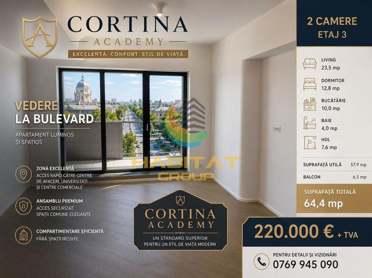 Vânzare apartament 2 camere - Cotroceni | Cortina Academy | 64 mp