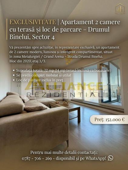 EXCLUSIVITATE | Apartament 2 camere + terasă + parcare – Sector 4