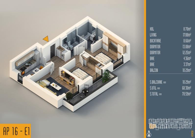 Neofort 84 - Ap 3 camere parcare CADOU, bucatarie inchisa, incalzire pardoseala
