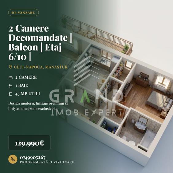 2 Camere Decomandate | Balcon | Etaj 6/10 | Orientare VEST | Manastur