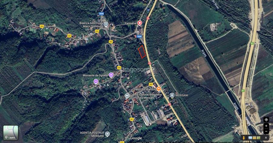 Teren intravilan pentru afacere/constructii, Merisani stradal la DN 7C - 2