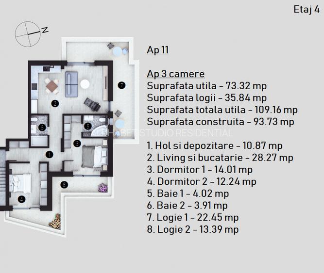 Apartament 3 camere, 110 MP, 2 BAI, 0% Comision - H35 - 7