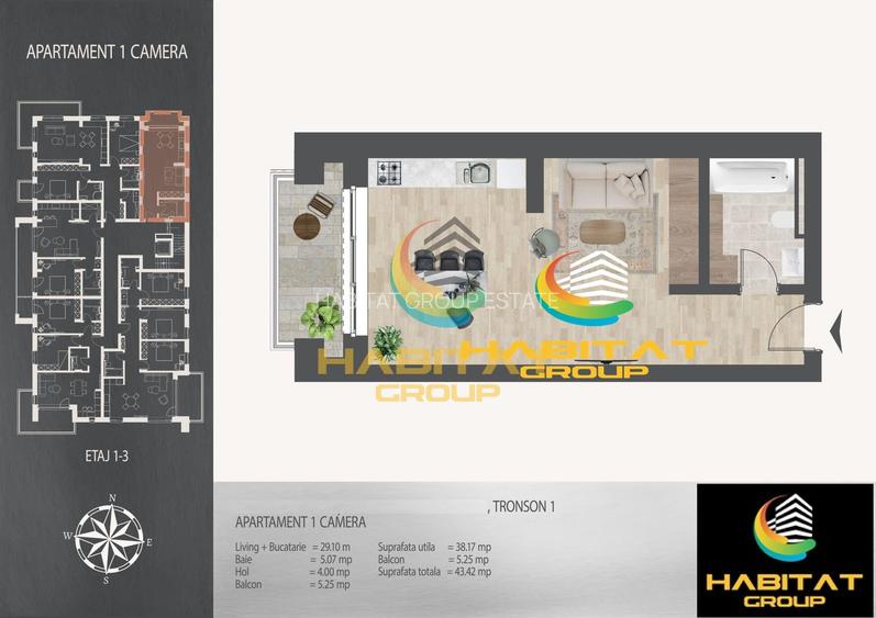 Pallady  Garsoniera decomandata 44 mp 8 min. metrou N.Teclu - 2