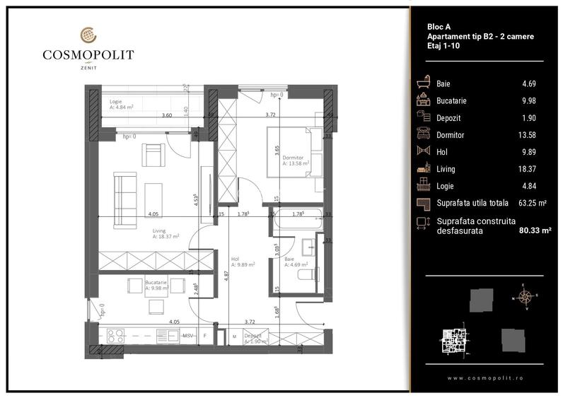 Apartament 2 camere | Cosmopolit Zenit | Răcădău - Bloc A - 5