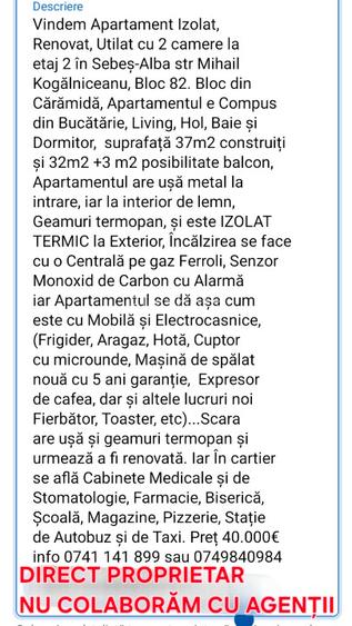 Apartament Izolat-Renovat-Utilat în Sebeș str.M.Kog bl 82 etaj2 39.900 - 12