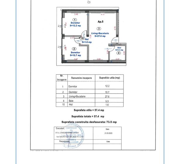 Vand apartament de 3 camere,cu 2 locuri de parcare situat in Turnisor,str.Bieltz - 10