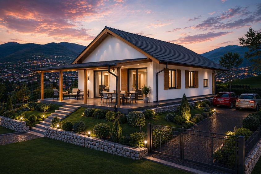 Casă Individuală Modernă – Panoramă Spectaculoasă spre Oraș și Munte
