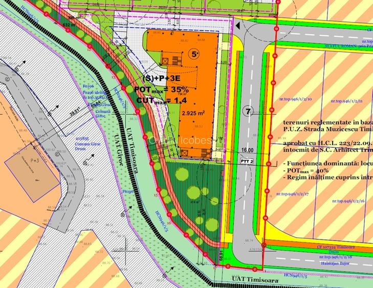 Teren 2925 mp PUZ S+P+3E Musicescu – 45 apart. + comercial – direct proprietar - 3