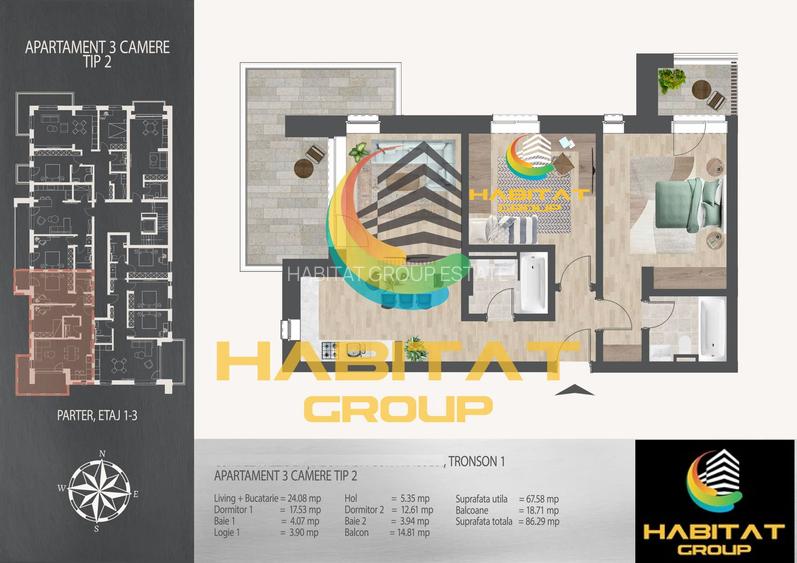 Pallady 3 camere 68 mp + terasa 19 mp 8 min. metrou N.Teclu - 2